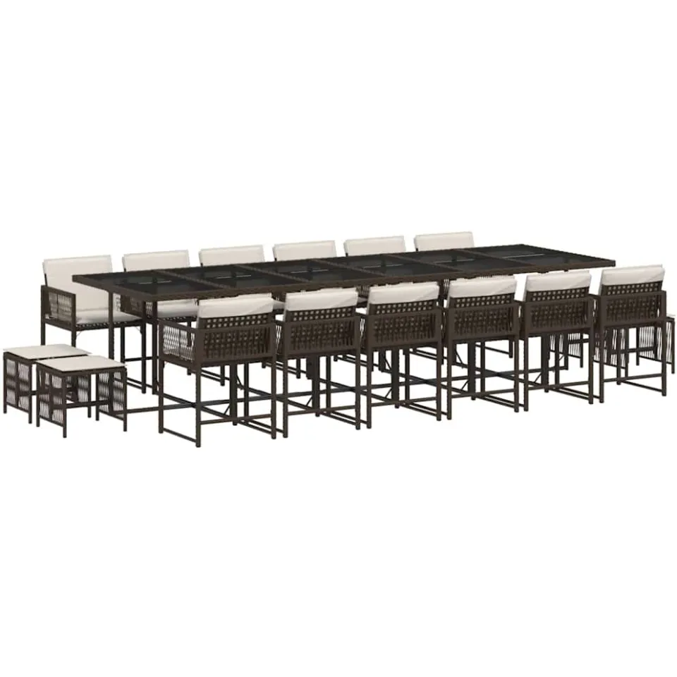 vidaXL 17-delige Tuinset met kussens poly rattan bruin, foto 3