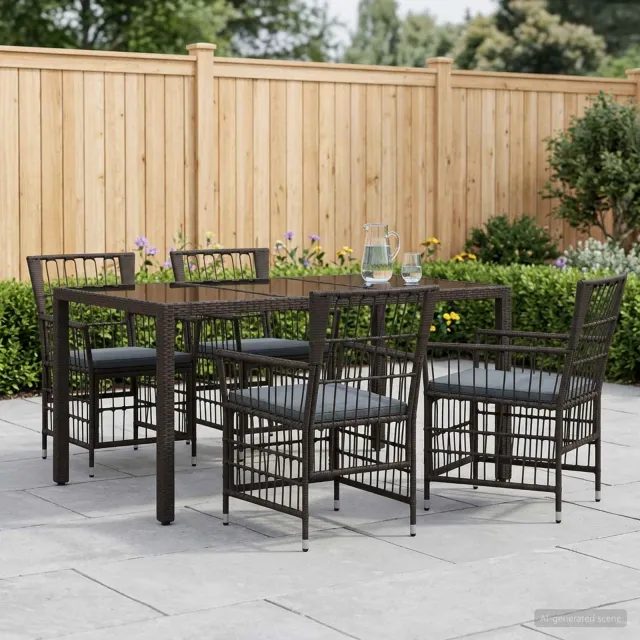 vidaXL Buiten eettafelset 5 st Zwart poly rattan