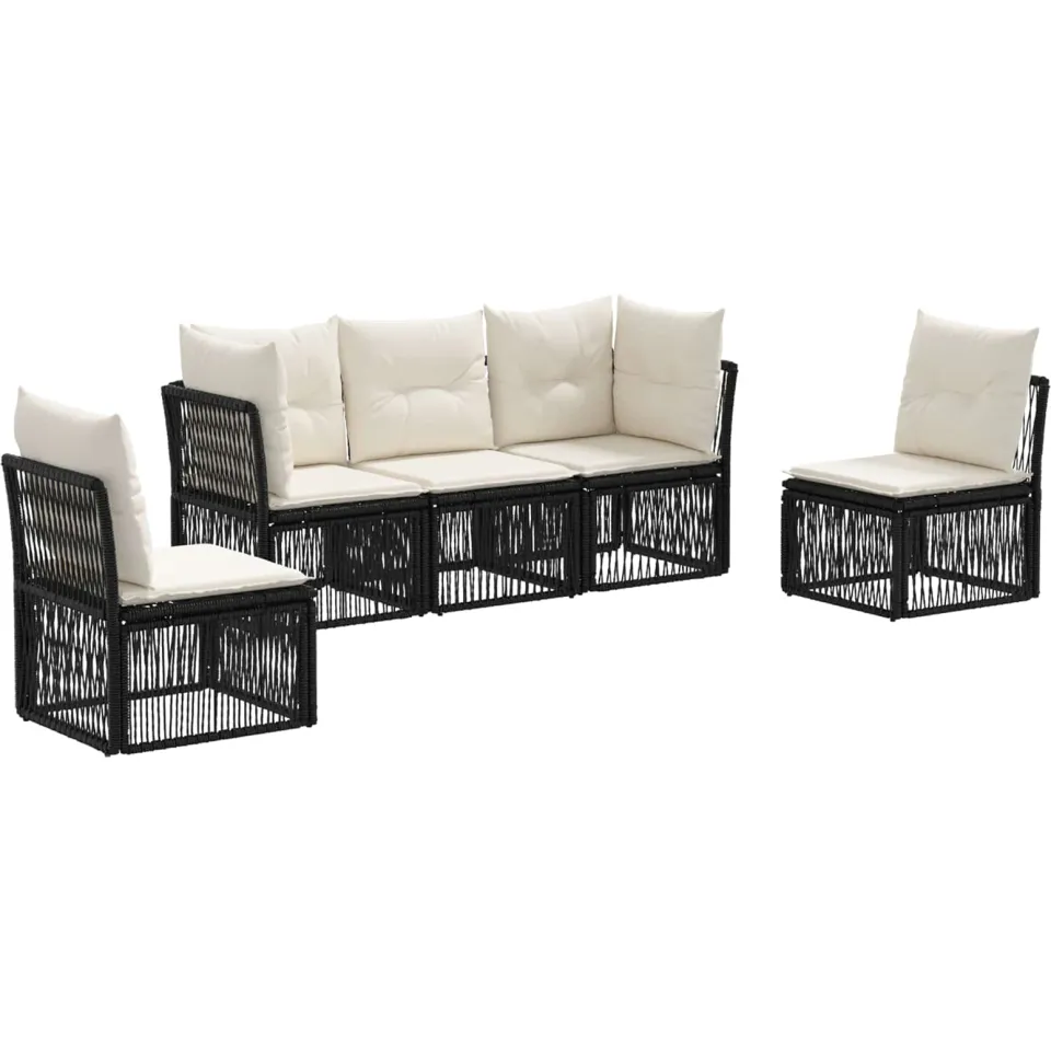 vidaXL Tuinbankenset 5 st 5-zits Zwart poly rattan