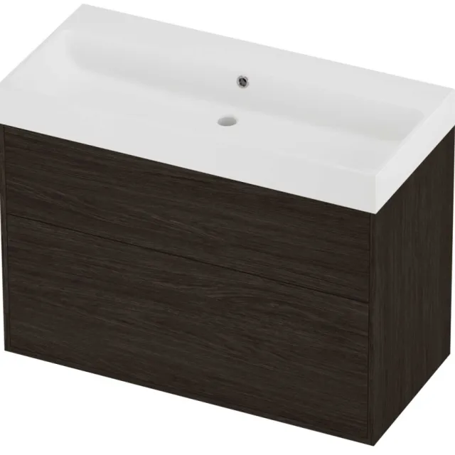 Proline Podium Badmeubelset Polystone Loft 2 Laden 100x46x75 cm Mat White Mokka Oak Eiken