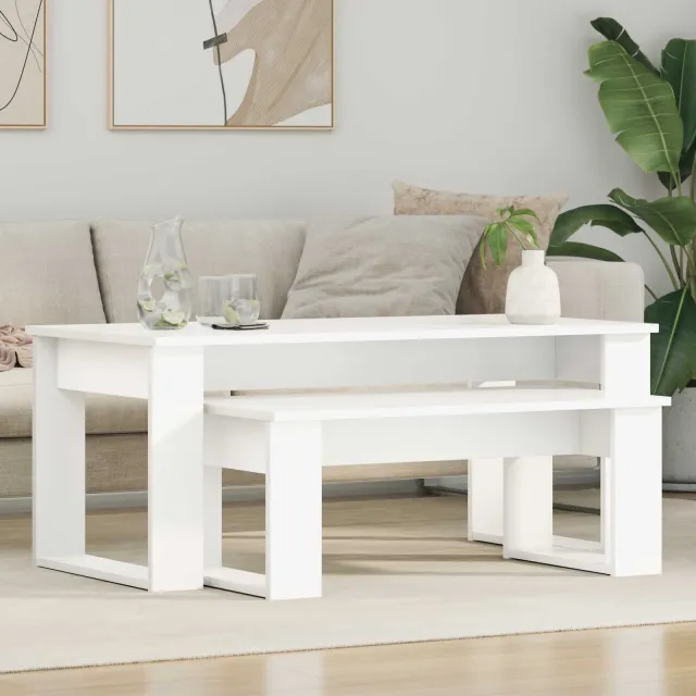 vidaXL Koffietafel Set 2 st Wit 100 x 50 x 42 cm Bewerkt hout, foto 2
