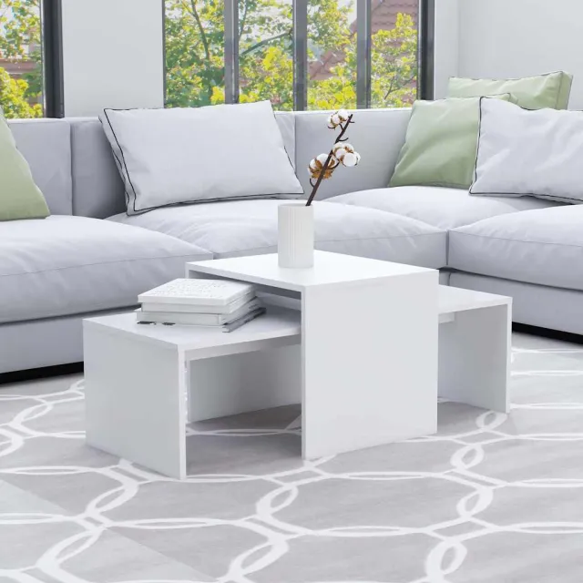 vidaXL Salontafelset 100x48x40 cm bewerkt hout wit, foto 2