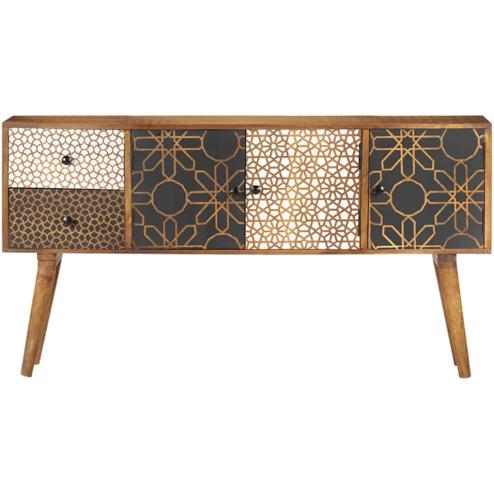 vidaXL Dressoir met geprint patroon 130x30x70 cm massief mangohout bruin, foto 2