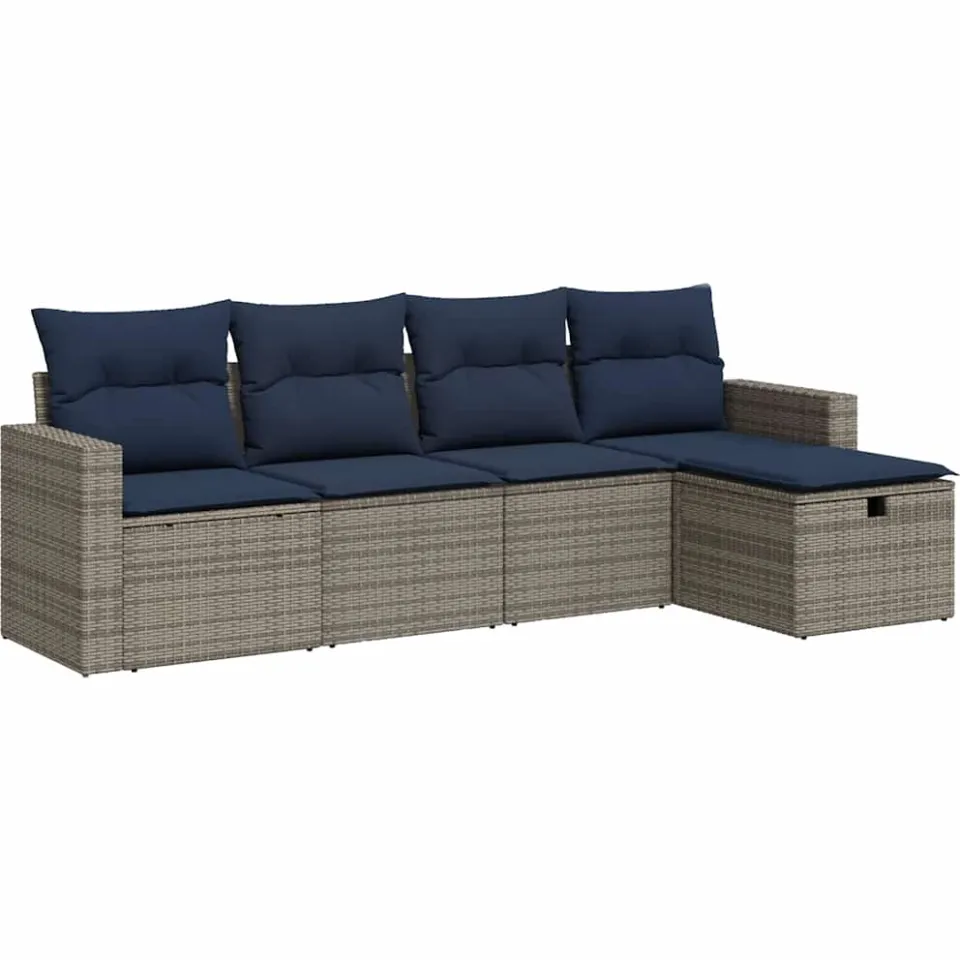 vidaXL 5-delige Loungeset met kussens poly rattan grijs, foto 3