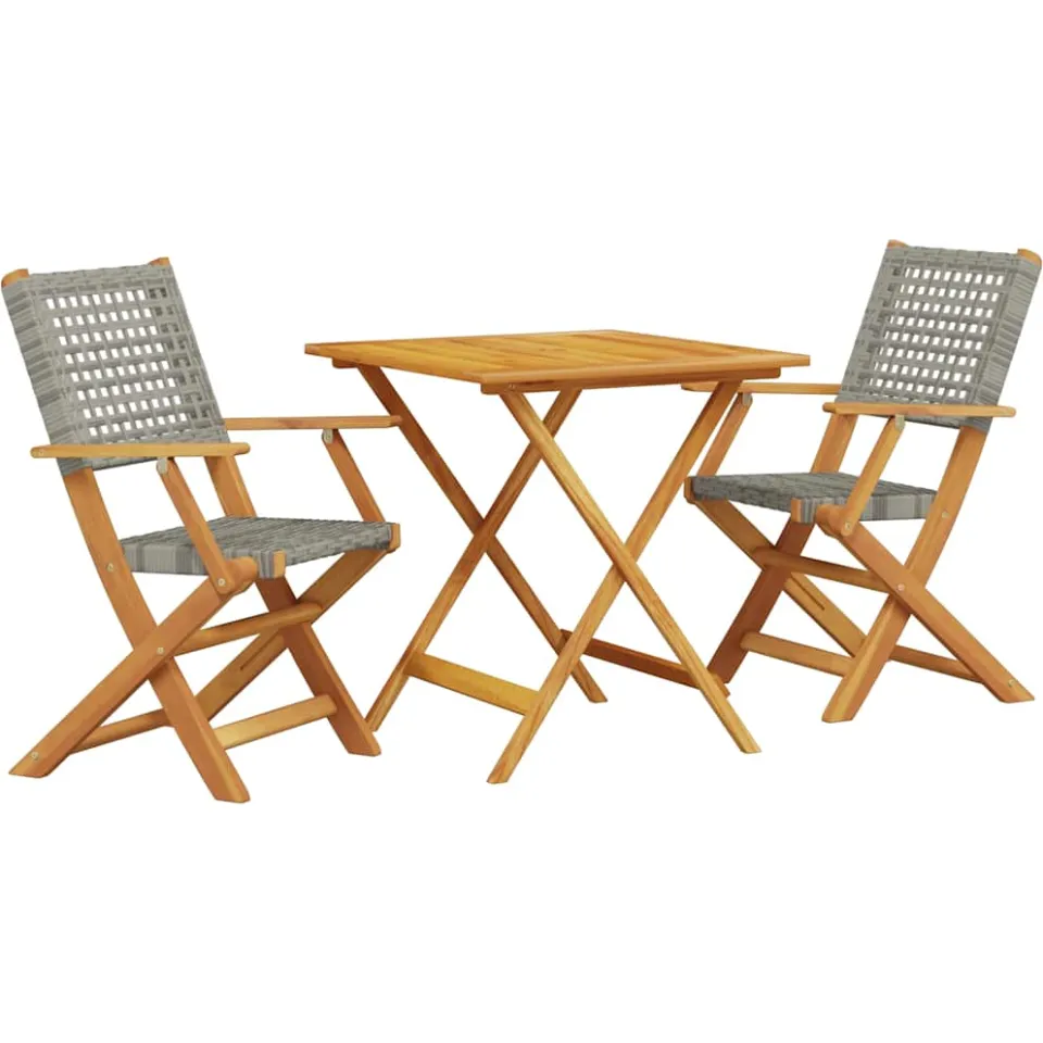 vidaXL 3-delige Bistroset poly rattan en massief hout grijs, foto 3