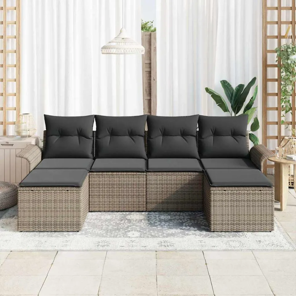 vidaXL Tuin Sofa Set 6 st Grijs poly rattan, foto 3