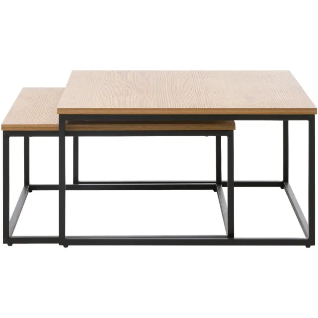 Nest of Nora Salontafel set van 2 Alma - Nestbaar - Eiken melamine met metalen poten - 75x75cm - Naturel Beige