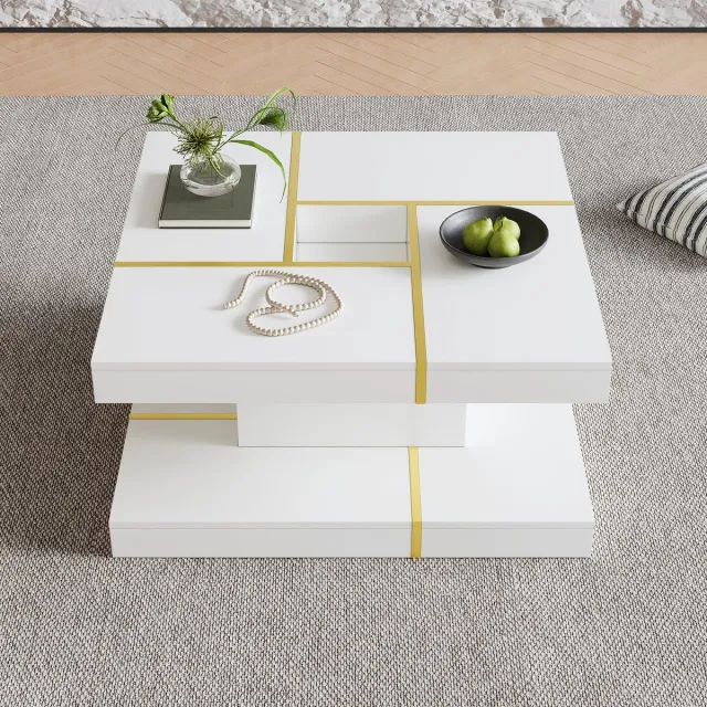 VVBV Salontafel 80x80x38 cm – Opbergruimte – Met Opbergruimte – Minimalistisch – Modern Design – Voor Woonkamer – Wit