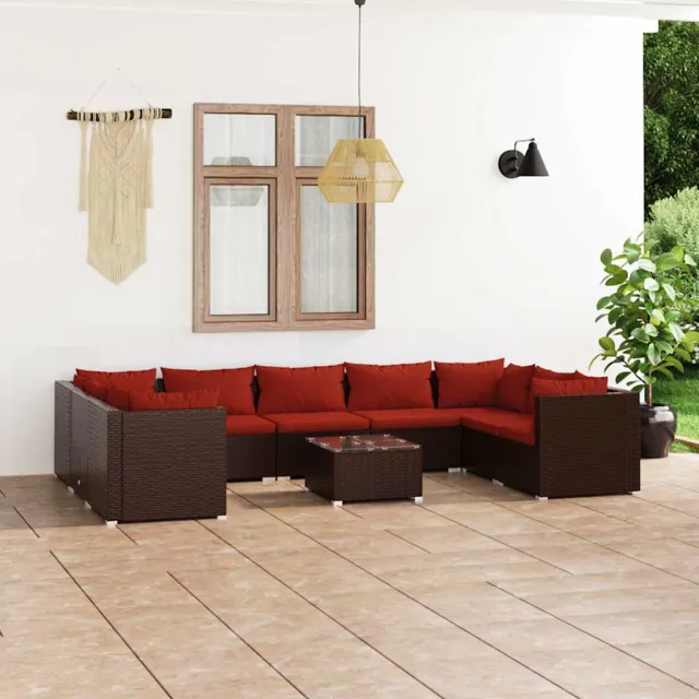vidaXL 10-delige Loungeset met kussens poly rattan bruin, foto 2
