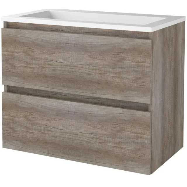 Aquasplash Badmeubelset Aquasplash Salt 80x46 cm Greeploos 2 Lades Met Wastafel Acryl Scotch Oak Aquasplash