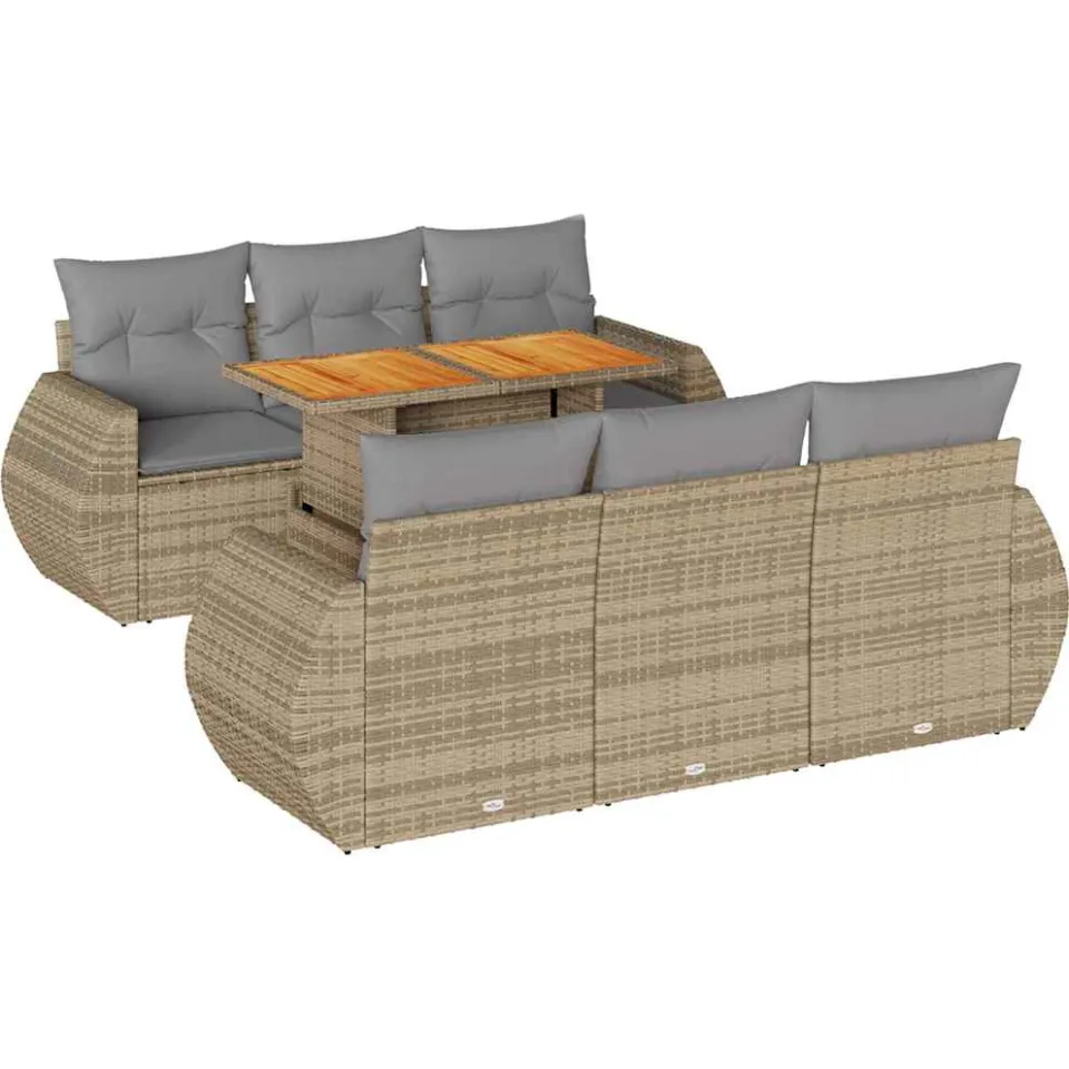 vidaXL 7-delige Loungeset met kussens poly rattan beige, foto 3