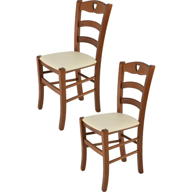 t m c s Tommychairs Cuore - Eetkamerstoelen - Set van 2 - Licht Walnoot - Kunstleer & Hout Lichte walnoten