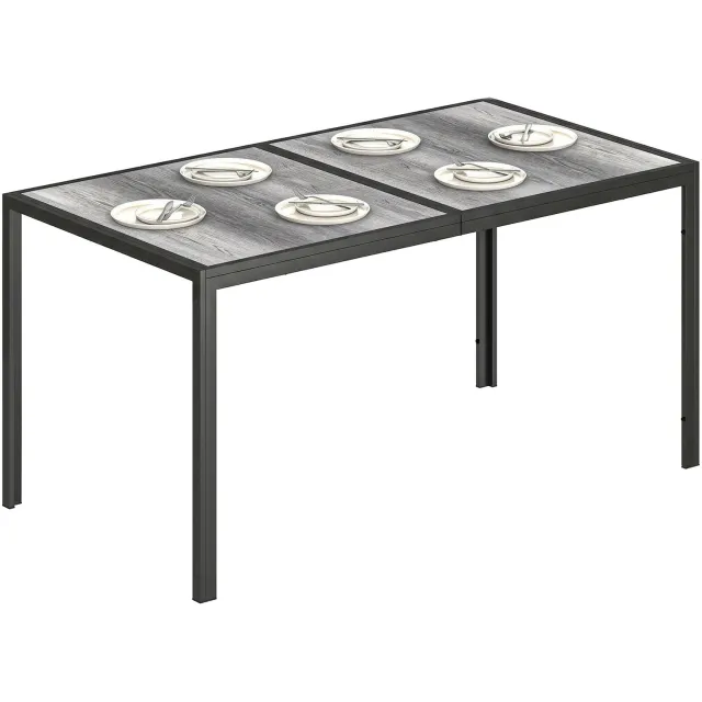 Lunpog Tuintafel voor 4 tot 6 personen – Buiten tafel met tafelblad in houtlook – 150 x 80 x 74 cm – grijs Gris