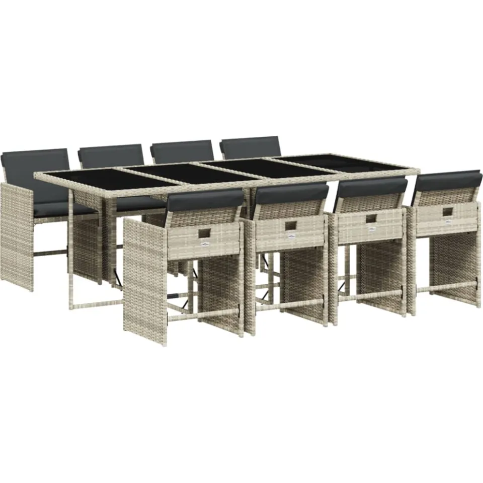 vidaXL 9-delige Tuinset met kussens poly rattan lichtgrijs grijs, foto 3