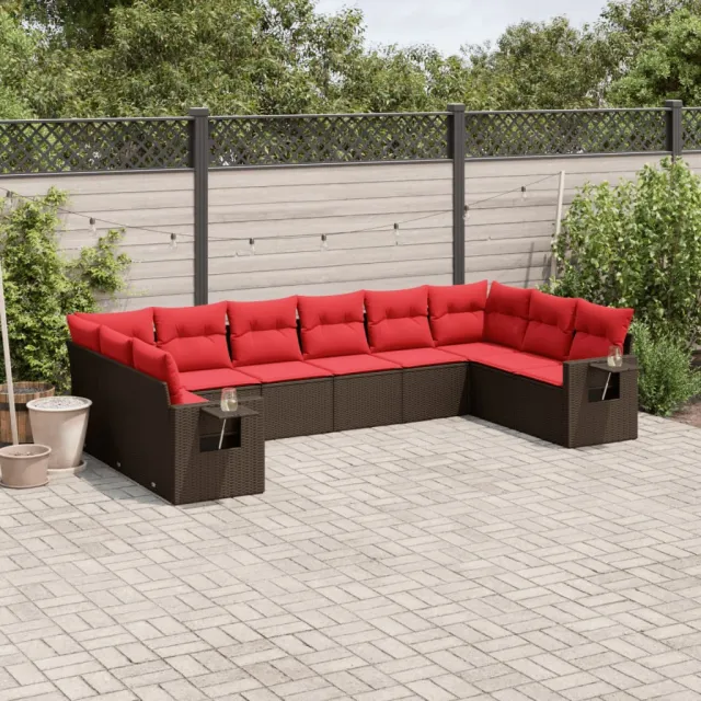 vidaXL 10-delige tuinbankset met kussens, bruin polyrotan, foto 2