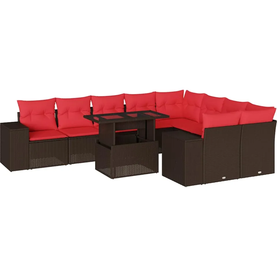 vidaXL 10-delige tuinbankset met kussens, bruin polyrotan, foto 3