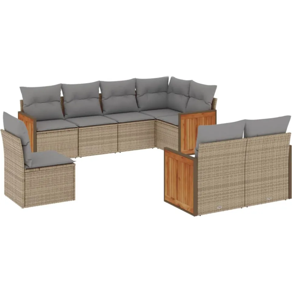 vidaXL 8-delige Loungeset met kussens poly rattan beige, foto 3