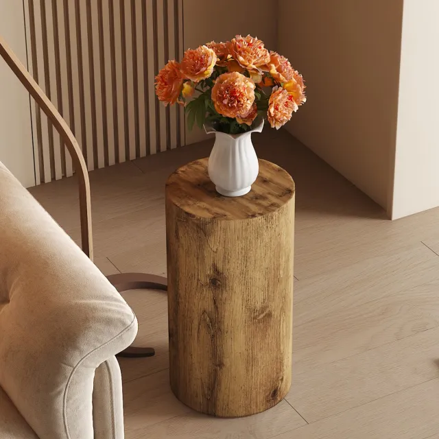 DESMIU Salontafel - Rond Minimalistisch Design Met Houtlook - Voor Woonkamer En Appartement - MDF - Houtkleur - 30x55 Cm
