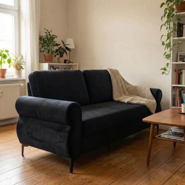 MIVRAY 2-Zitsbank 173,5 Cm - Comfort Met Pocketvering En Afneembare Hoezen - Voor Appartement En Woonkamer - Zwart