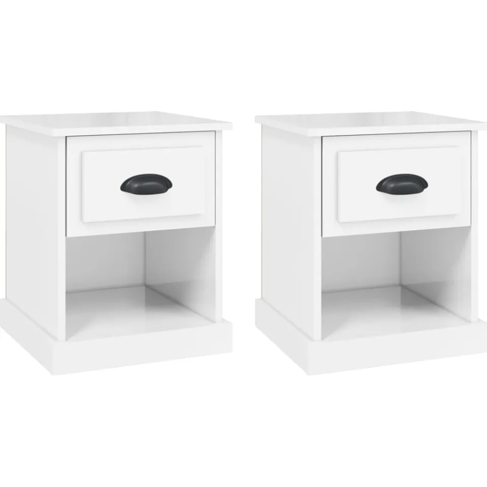 vidaXL Nachtkastjes 2 st 39x39x47,5 cm bewerkt hout hoogglans wit