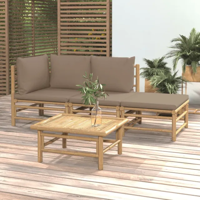 vidaXL 4-delige Loungeset met kussens bamboe taupe, foto 2