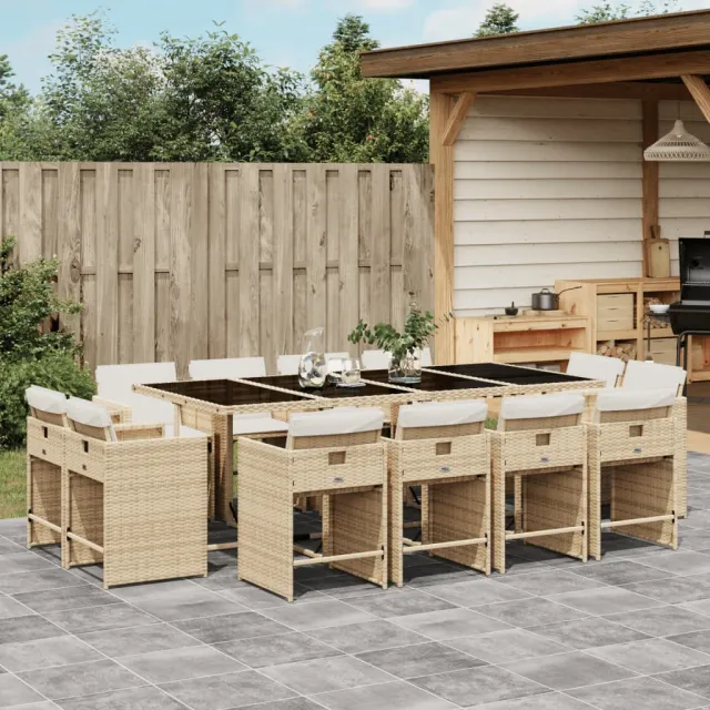 vidaXL 13-delige Tuinset met kussens poly rattan beige, foto 2