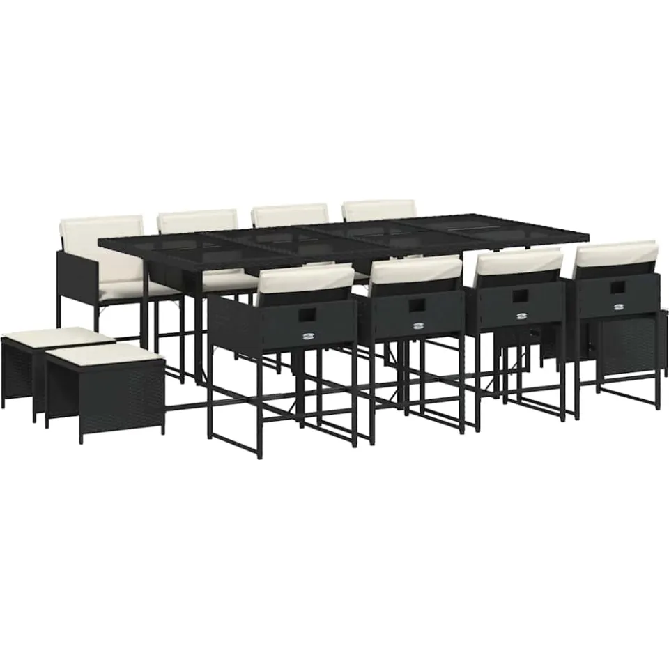vidaXL 13-delige Tuinset met kussens poly rattan zwart