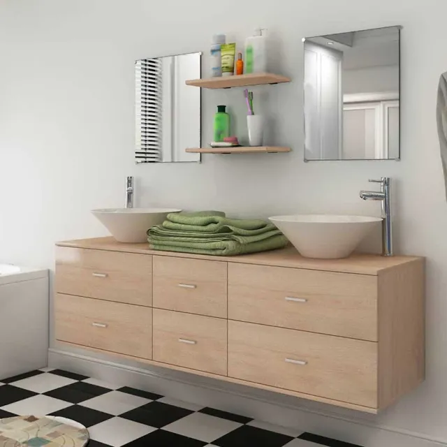 vidaXL Badkamermeubelset met wasbak beige 7-delig, foto 2