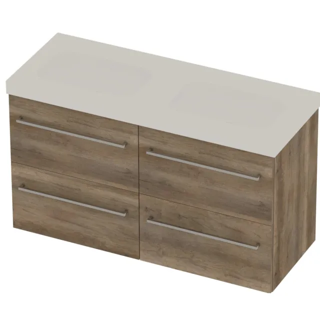 Basic-Line Moby 46 Badmeubelset Polystone 120x46x66 cm M46mwdso2x600 Scotch Oak Mat Wit