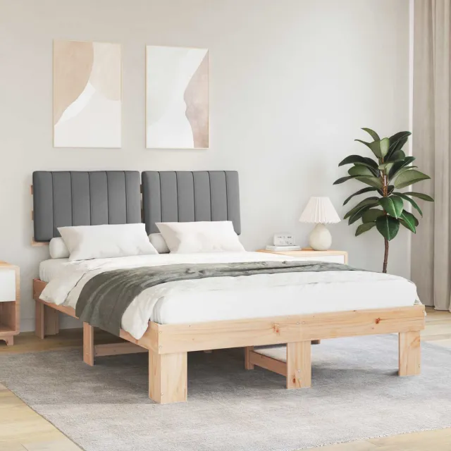 vidaXL Bedframe met Gevoerd Hoofdgedeelte Lichtgrijs 135 x 190 cm
