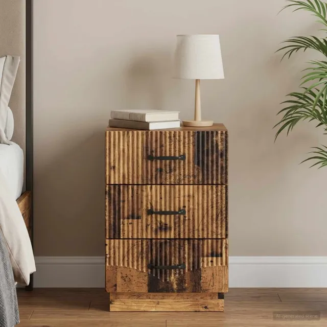 vidaXL Nachtkastje met lade Oud hout 43 x 41 x 63,5 cm Bewerkt hout bruin, foto 2