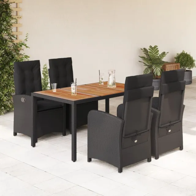 vidaXL 5-delige Tuinset met kussens poly rattan zwart, foto 2