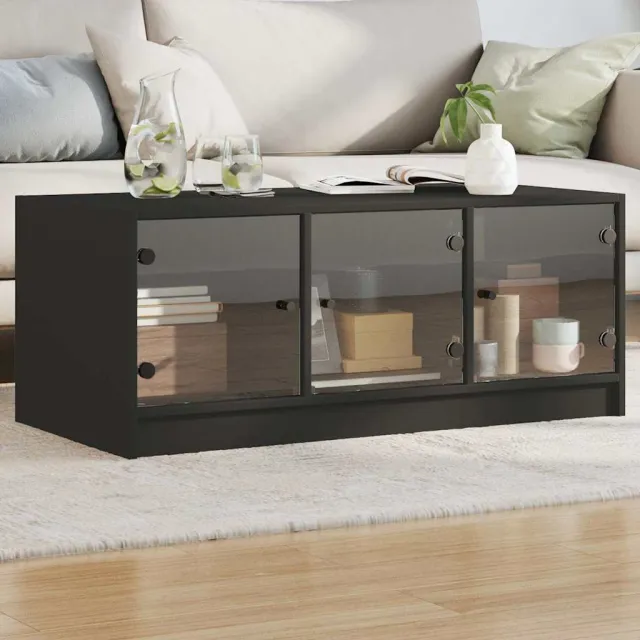 vidaXL Salontafel met glazen deuren 102x50x42 cm zwart, foto 2