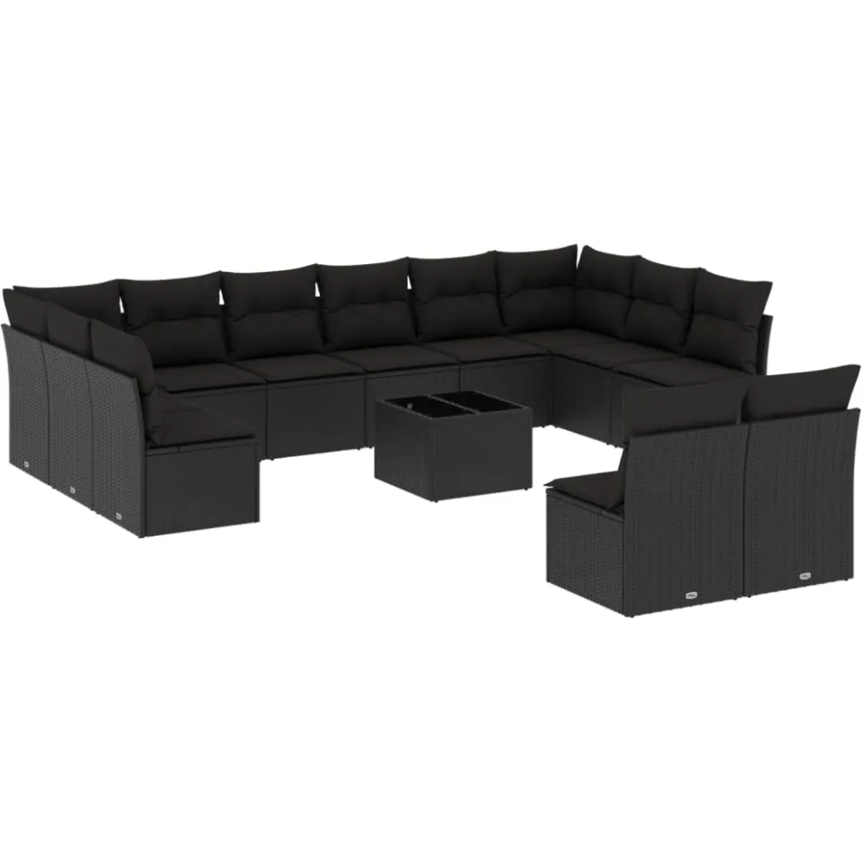 vidaXL 13-delige Loungeset met kussens poly rattan zwart