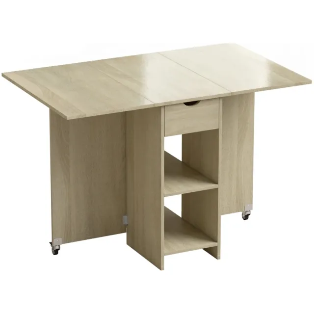 ZYLARO Eettafel - Opklapbaar Voor 2-4 Personen - Oprolbare Tafel Met Open Vak En Lade - Voor Kleine Ruimtes - Naturel natuurlijk hout