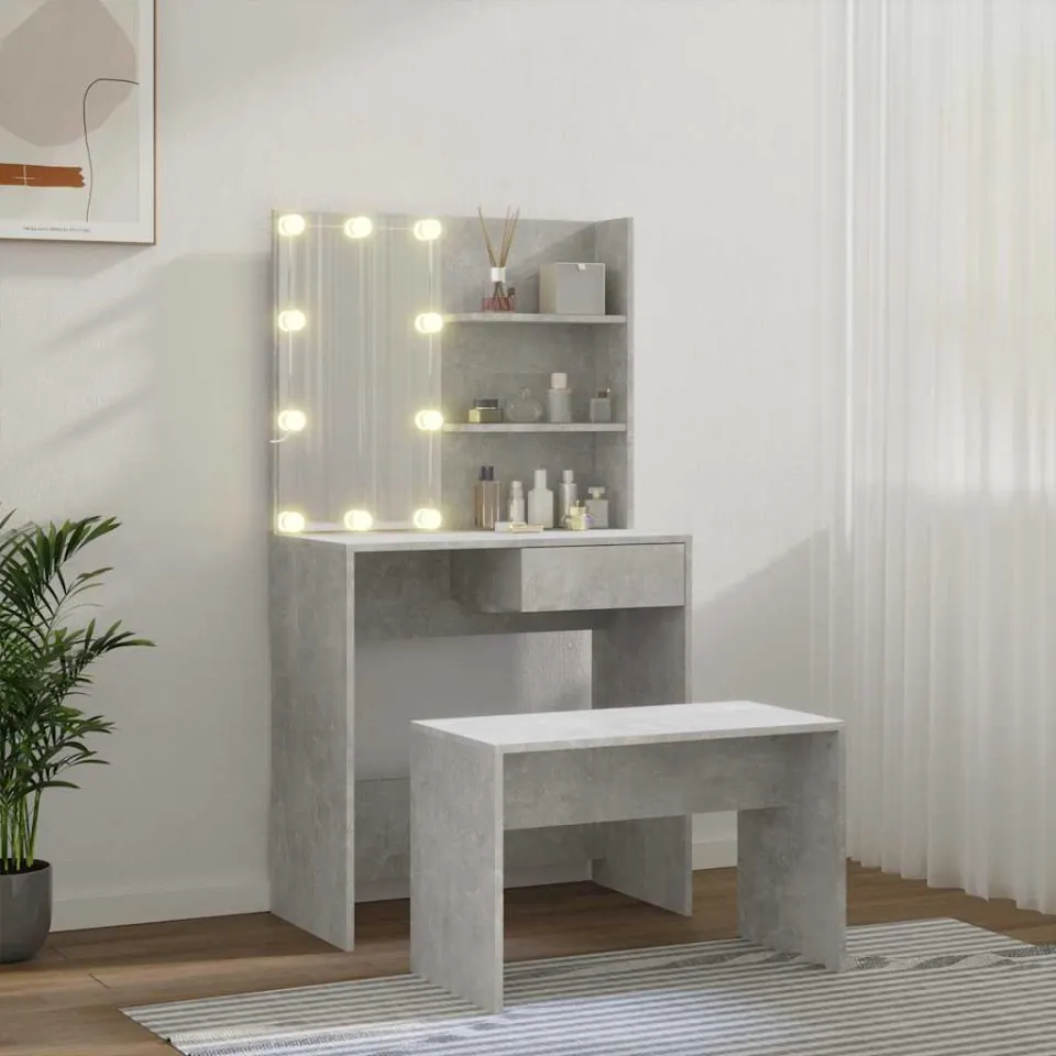 vidaXL Kaptafelset met LED's bewerkt hout betongrijs grijs, foto 3