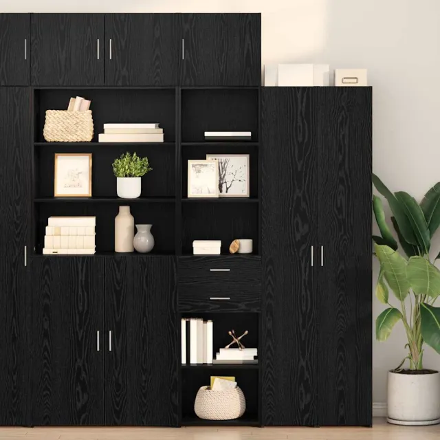 vidaXL Highboard Zwart Eiken 50 x 42,5 x 185 cm Bewerkt hout, foto 2