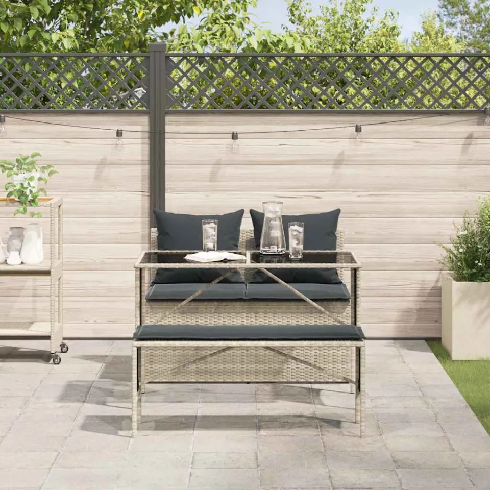vidaXL 3-delige Tuinset met kussens poly rattan lichtgrijs grijs, foto 3