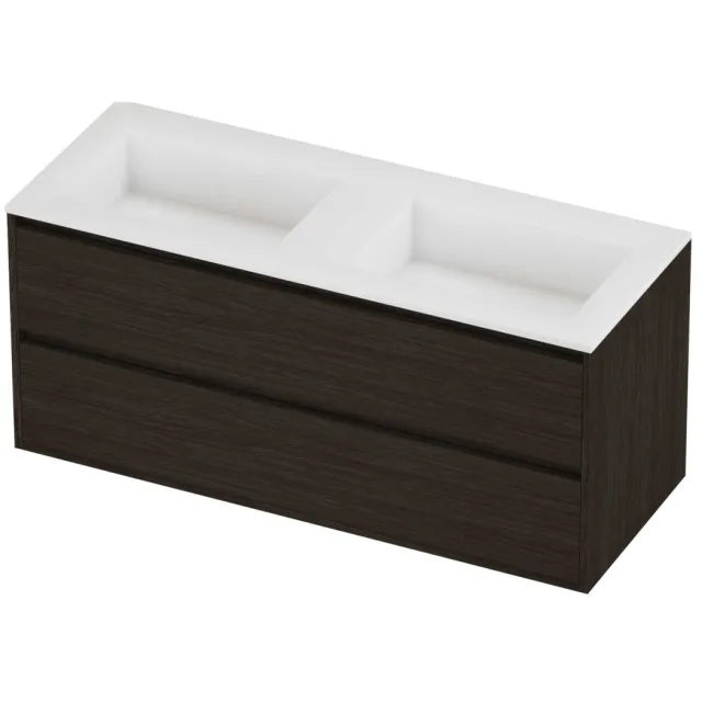 Proline Aristo Badmeubelset Polystone Elegant Greeploos 120x46x54 cm Mat White Mokka Oak Eiken