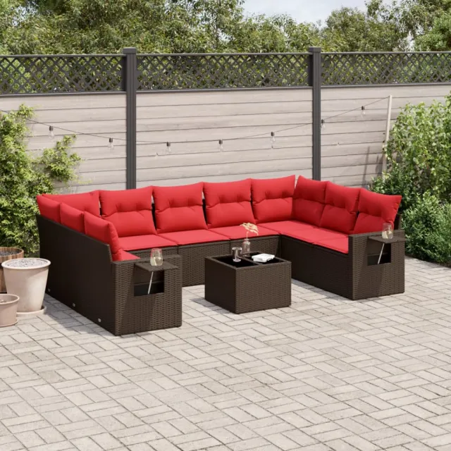 vidaXL 10-delige tuinbankset met kussens, bruin polyrotan, foto 2