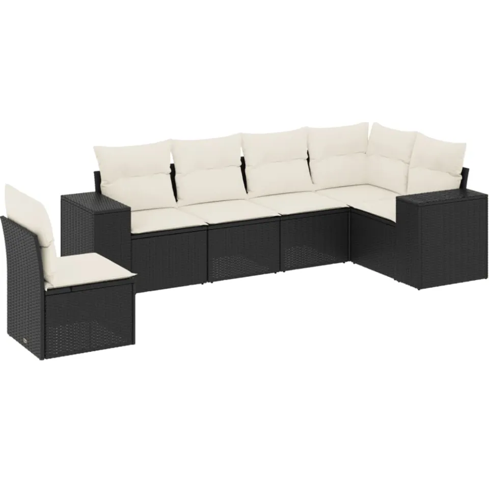 vidaXL 6-delige Loungeset met kussens poly rattan zwart, foto 3