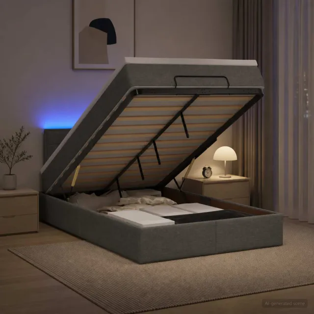 vidaXL Ottoman Bed met Matrassen en LED Donkergrijs 120 x 200 cm Stof