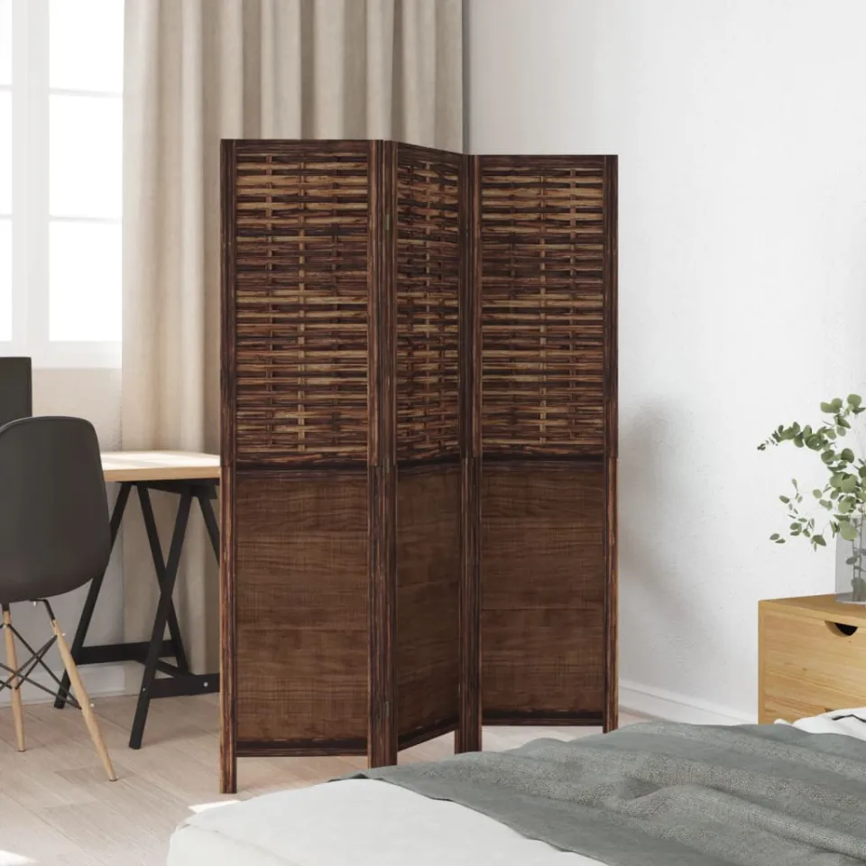 vidaXL Kamerscherm met 3 panelen massief paulowniahout donkerbruin bruin, foto 4