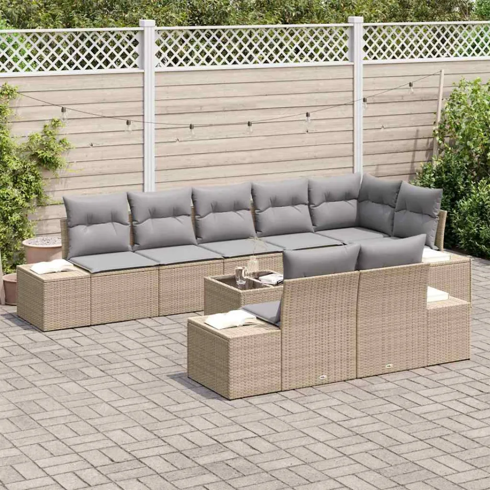 vidaXL Tuinbankenset 8 st Beige en Licht Grijs Poly riet, foto 2