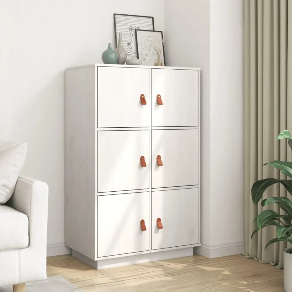 vidaXL Hoge kast 67x40x108,5 cm massief grenenhout wit, foto 2