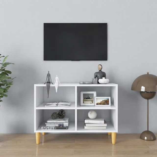 vidaXL Tv-meubel met massief houten poten 69,5x30x50 cm wit, foto 2