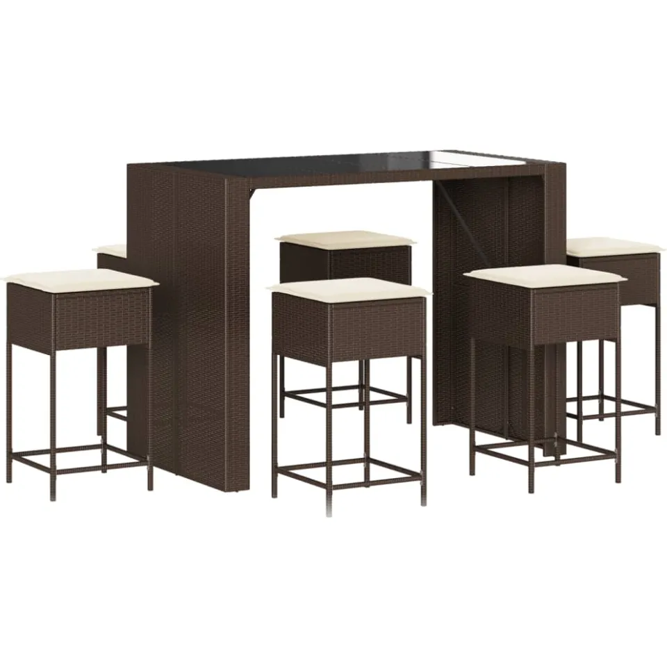 vidaXL 7-delige Tuinbarset met kussens poly rattan bruin, foto 4