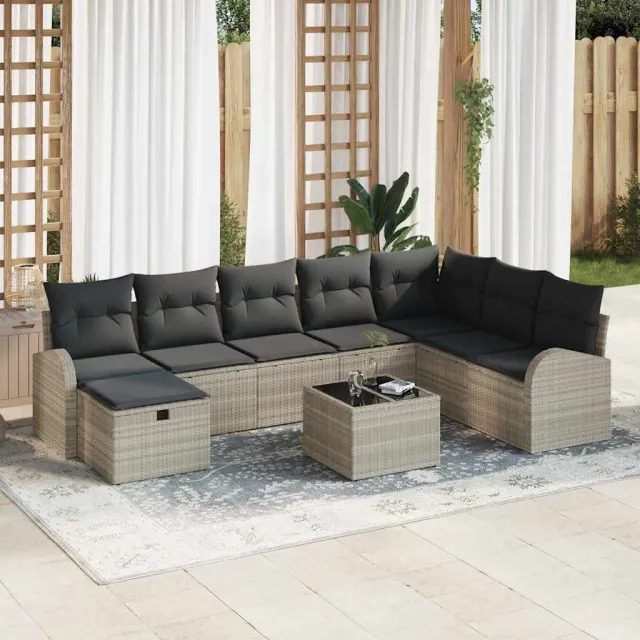 vidaXL Bankstel 9 st poly rattan Lichtgrijs