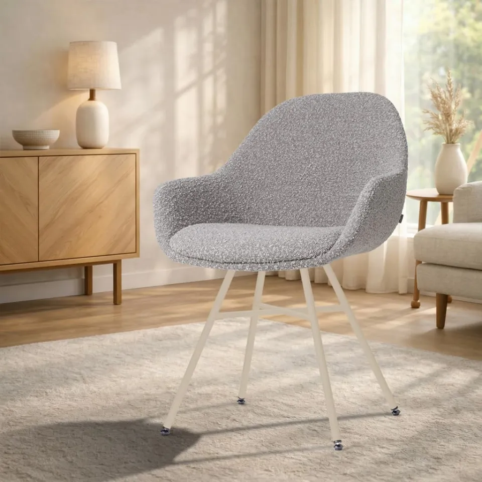 Nolon Noa-Mae eetkamerstoel bouclé taupe - beige onderstel, foto 3