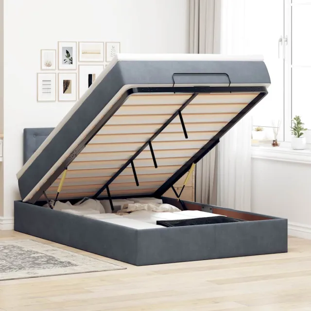 vidaXL Bed poef met matras en LED's 120x190 cm fluweel donkergrijs